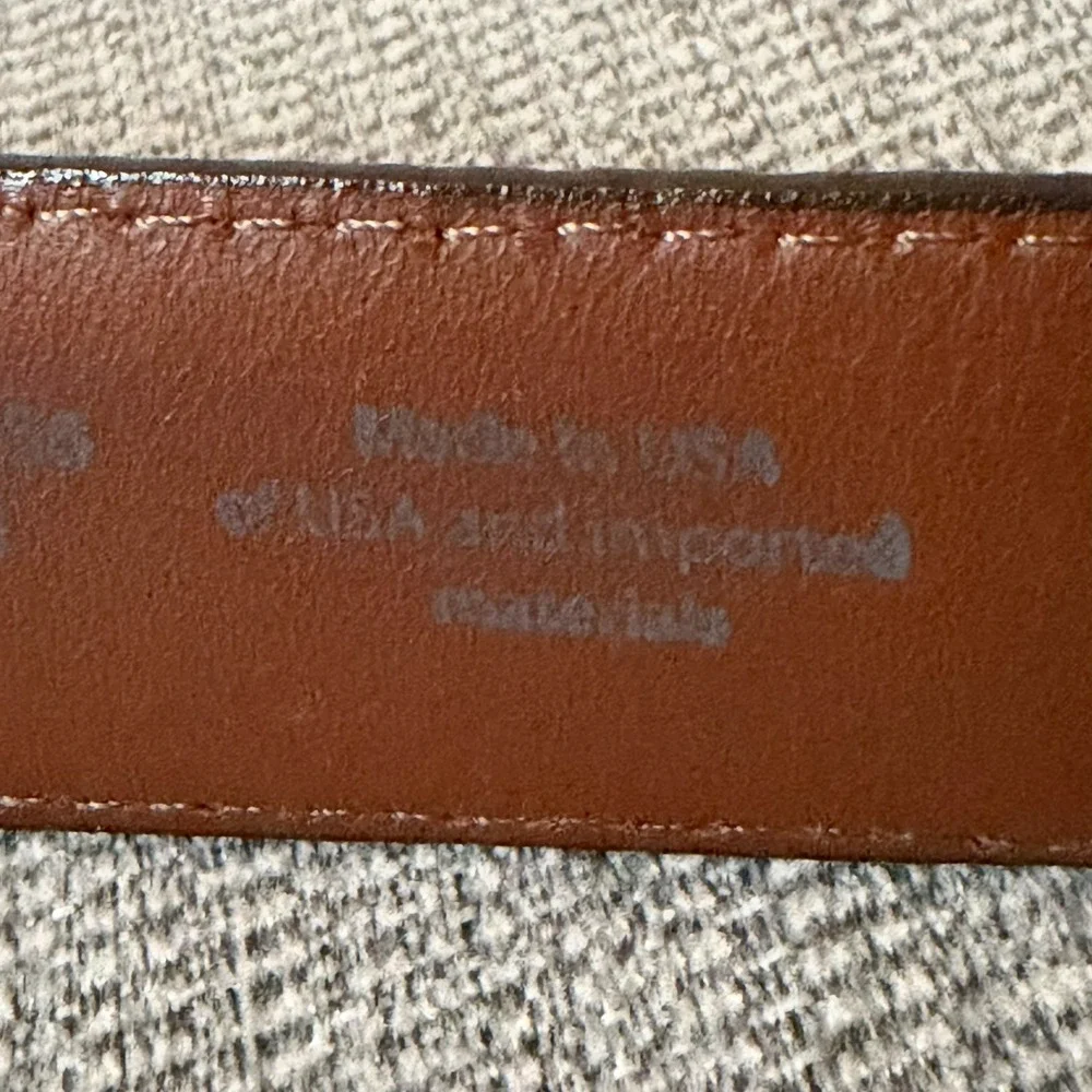 VTG LL Bean Brown Leather Chino Belt Brass Buckle Size 46